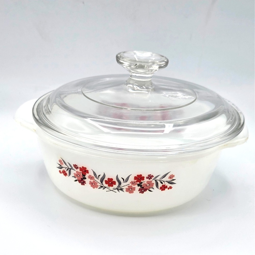 Vintage Anchor Hocking‎ Fire-King Primrose Covered Casserole  Floral with Lid